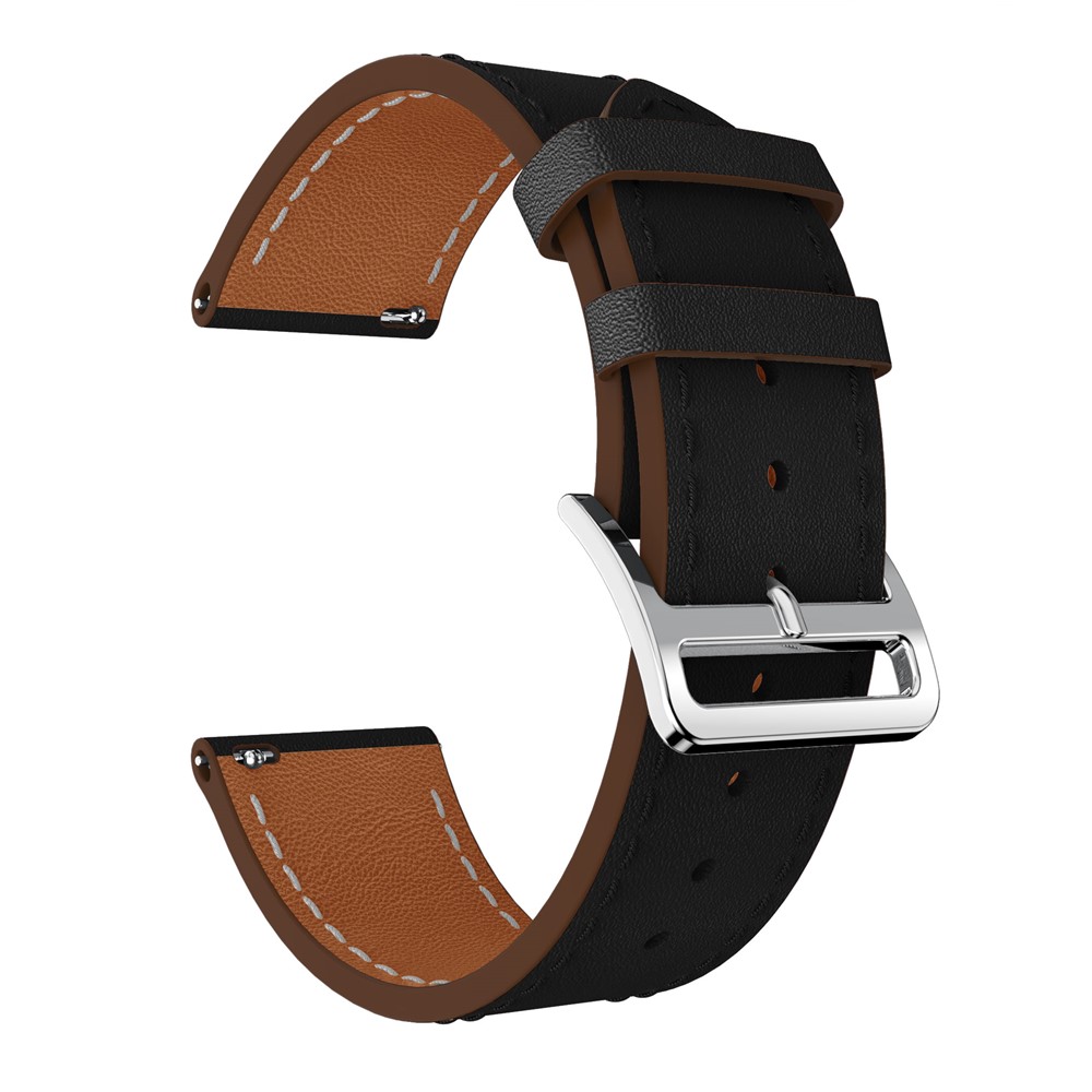 23mm Genuine Leather Watch Band for Fitbit Versa - Black-1