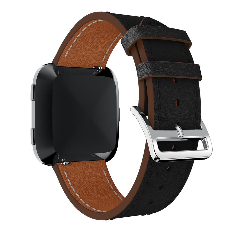 23mm Genuine Leather Watch Band for Fitbit Versa - Black-3