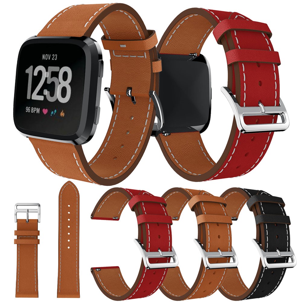 23mm Genuine Leather Watch Band for Fitbit Versa - Black-6