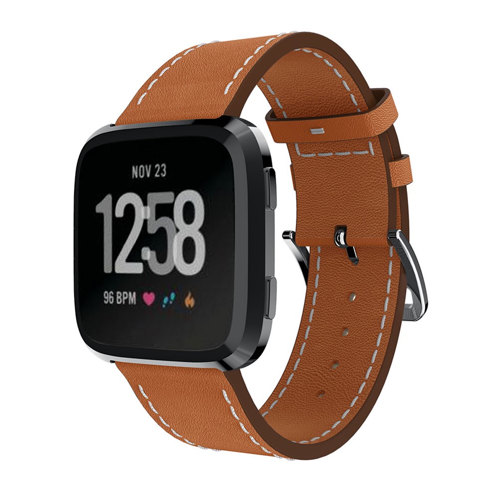 23mm Genuine Leather Replacement Watch Band for Fitbit Versa - Brown-2