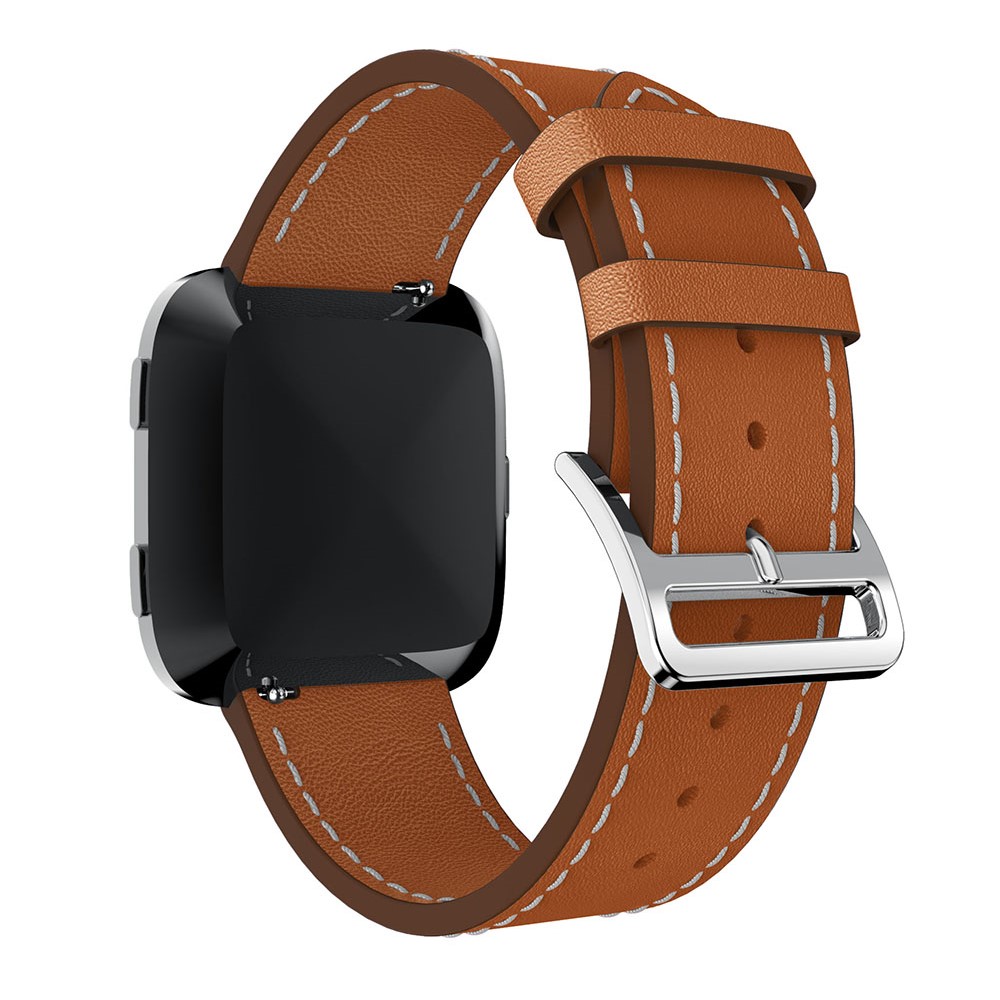 23mm Genuine Leather Replacement Watch Band for Fitbit Versa - Brown-4