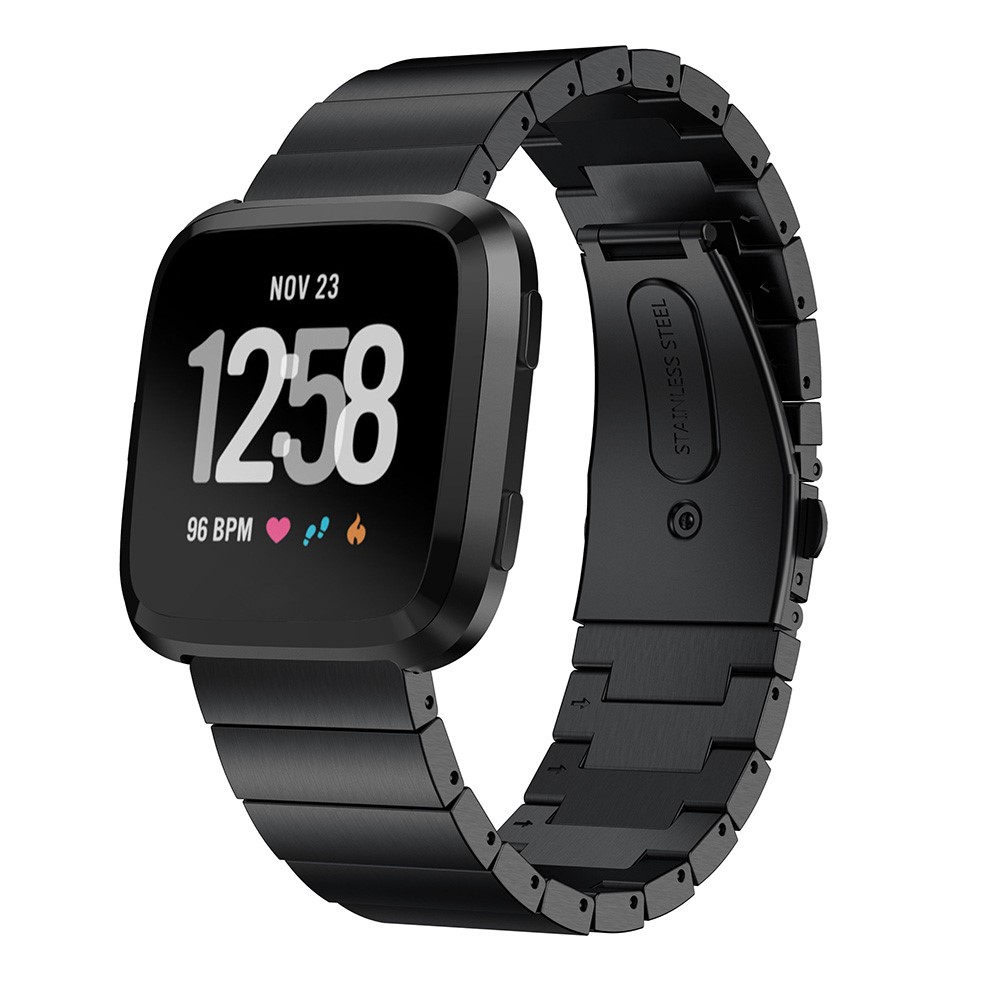 22mm Classic 316 Stainless Steel Watch Band for Fitbit Versa - Black-2