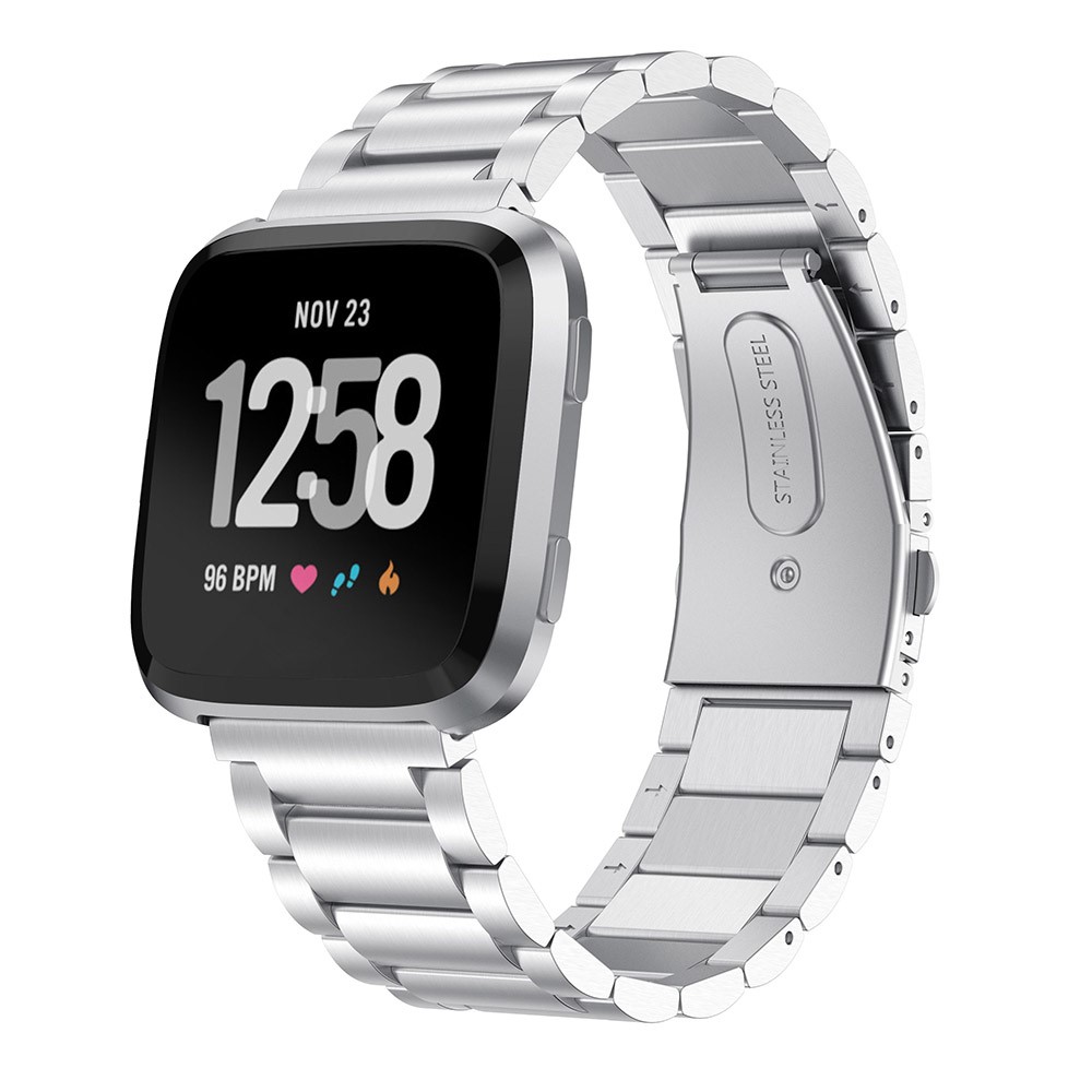 Three Beads Folding Clasp Stainless Steel Watch Strap for Fitbit Versa - Silver-2