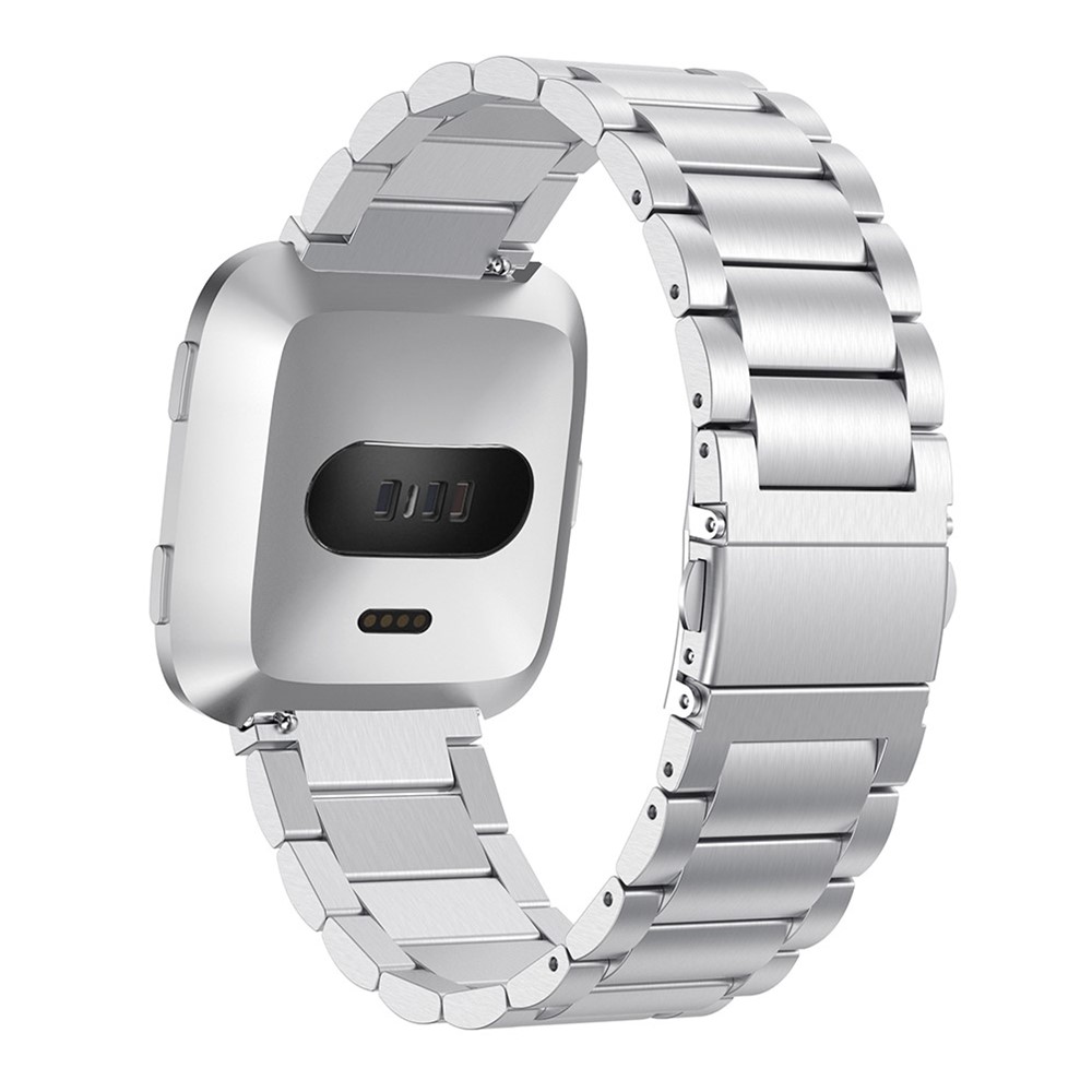 Three Beads Folding Clasp Stainless Steel Watch Strap for Fitbit Versa - Silver-3