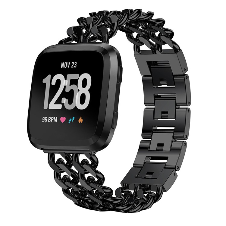 For Fitbit Versa Cowboy Chain Stainless Steel Watch Band 22mm with Connectors - Black-2
