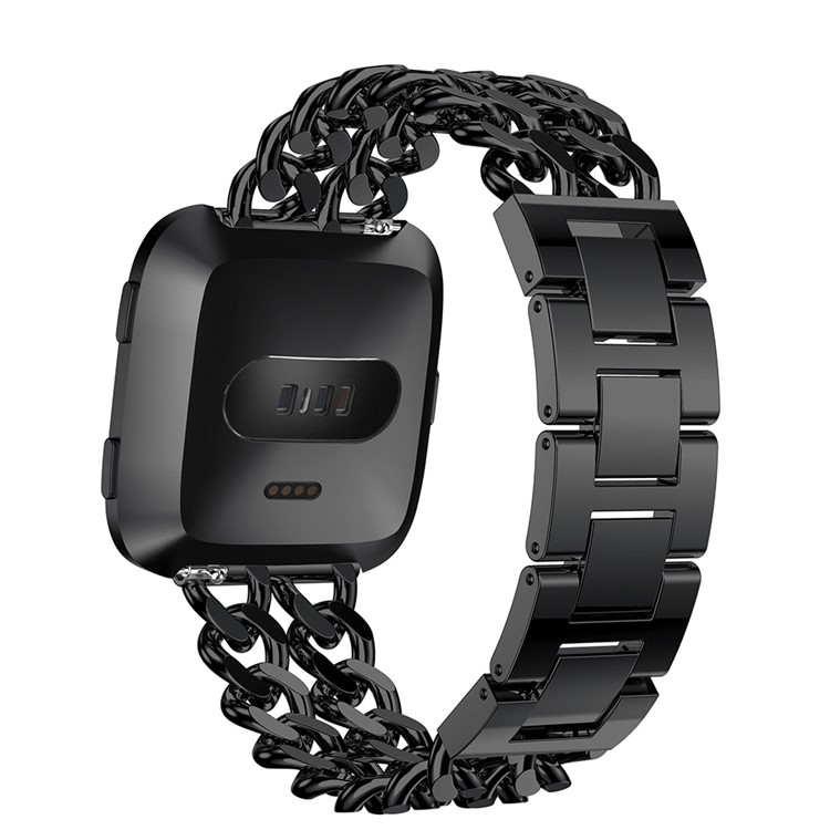 For Fitbit Versa Cowboy Chain Stainless Steel Watch Band 22mm with Connectors - Black-3