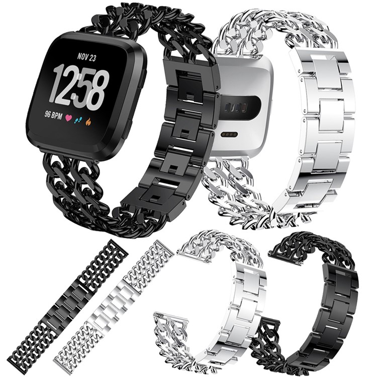 For Fitbit Versa Cowboy Chain Stainless Steel Watch Band 22mm with Connectors - Black-6