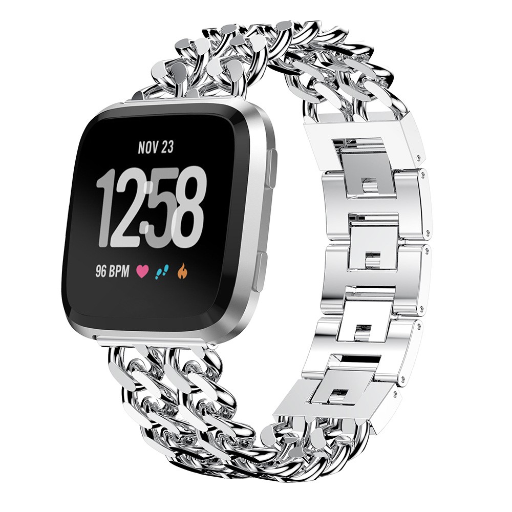 For Fitbit Versa Cowboy Chain Stainless Steel Watch Bracelet 22mm with Connectors - Silver-2