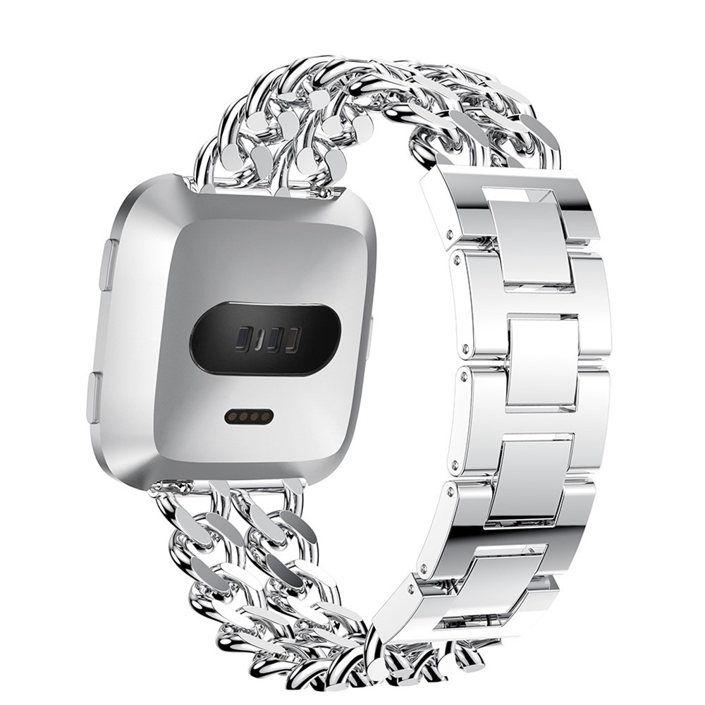 For Fitbit Versa Cowboy Chain Stainless Steel Watch Bracelet 22mm with Connectors - Silver-3