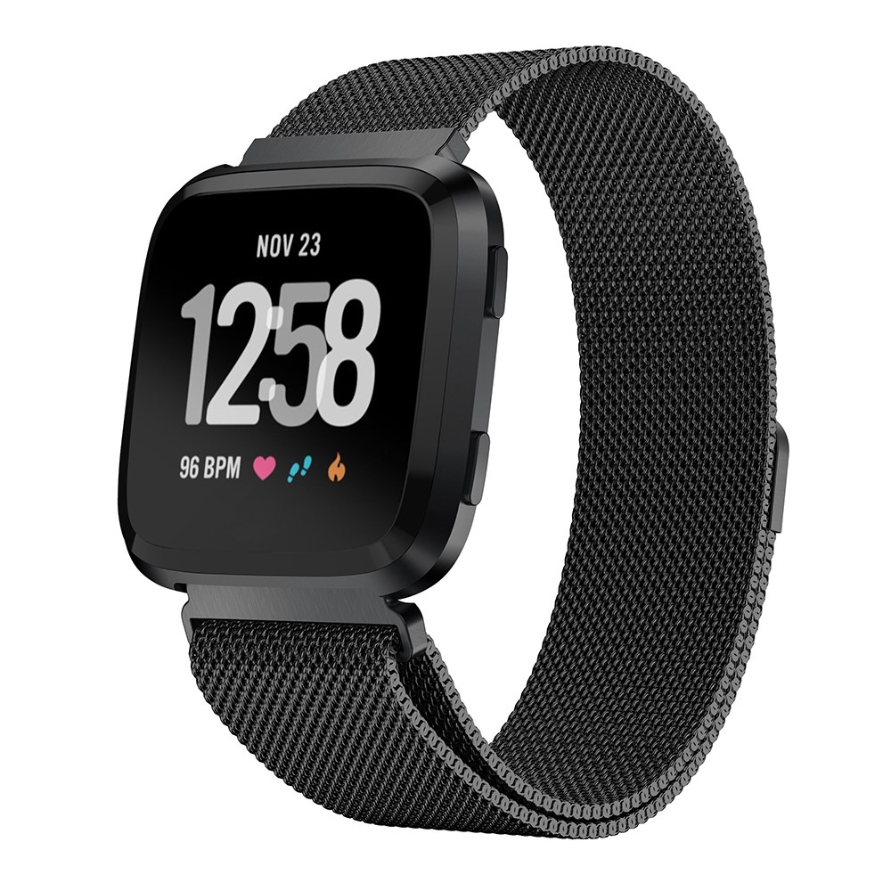 Luxury Milanese Stainless Steel Magnetic Watch Band Replacement, Length: 225mm for Fitbit Versa - Black-2