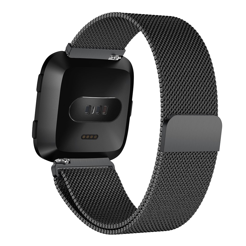 Luxury Milanese Stainless Steel Magnetic Watch Band Replacement, Length: 225mm for Fitbit Versa - Black-3
