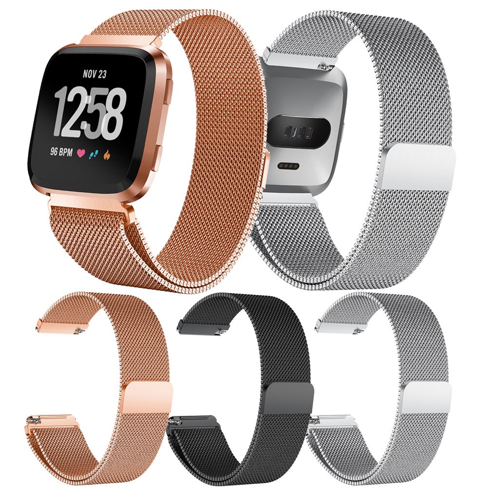 Luxury Milanese Stainless Steel Magnetic Watch Band Replacement, Length: 225mm for Fitbit Versa - Black-6