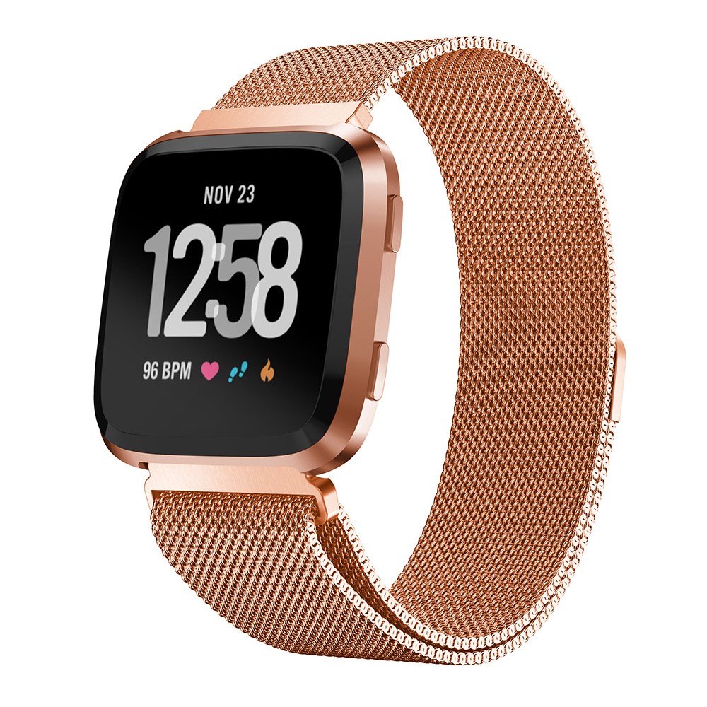 Luxury Milanese Stainless Steel Magnetic Watch Band Strap, Length: 225mm for Fitbit Versa - Rose Gold-2