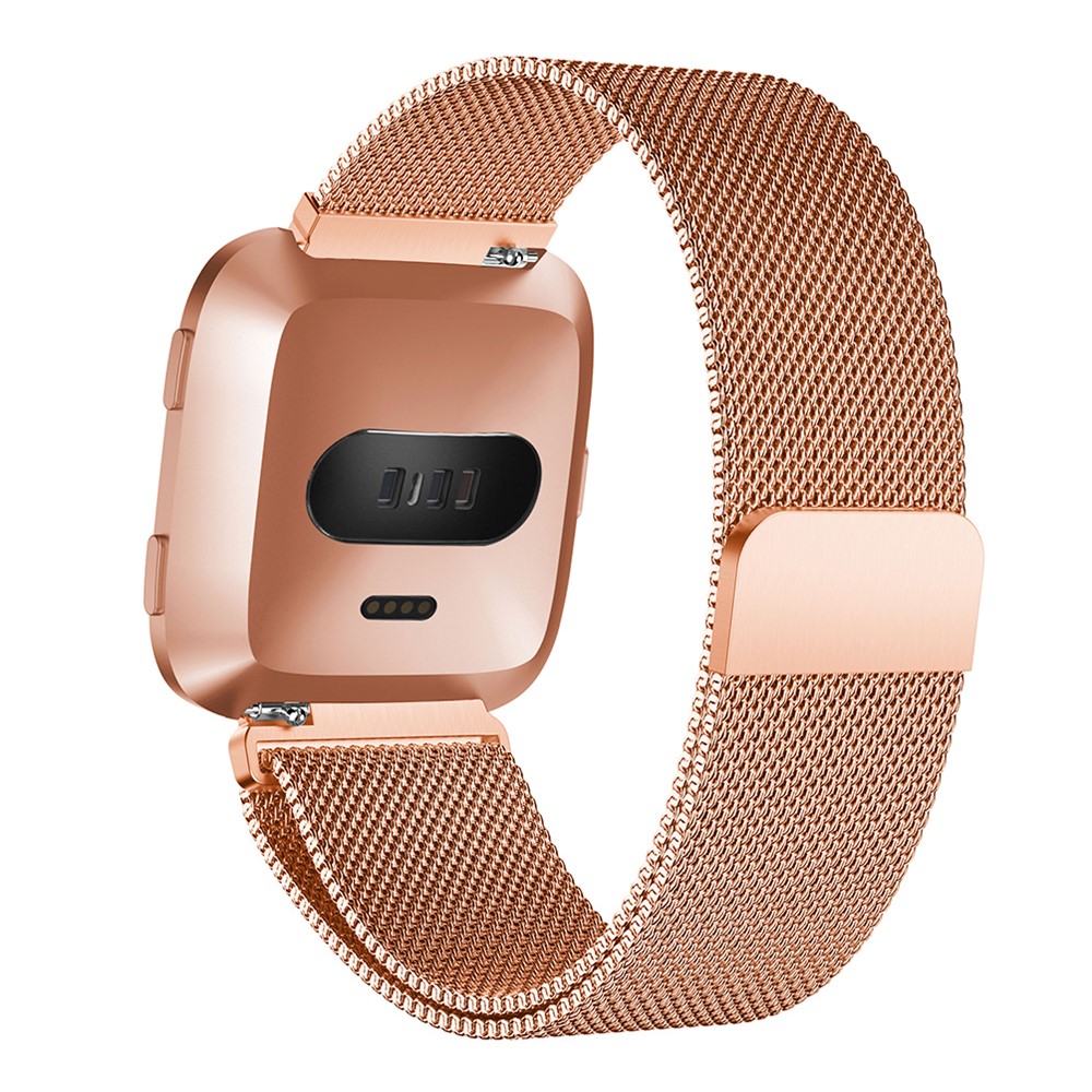 Luxury Milanese Stainless Steel Magnetic Watch Band Strap, Length: 225mm for Fitbit Versa - Rose Gold-3