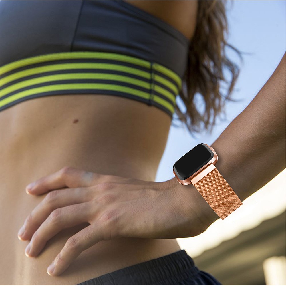 Luxury Milanese Stainless Steel Magnetic Watch Band Strap, Length: 225mm for Fitbit Versa - Rose Gold-5