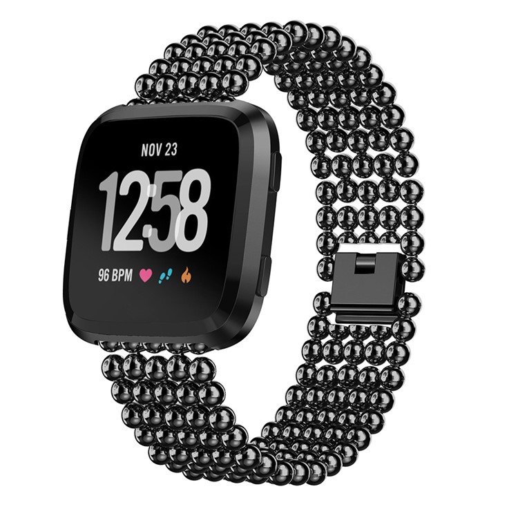 22cm Five Beads Buckle Closure Stainless Steel Watch Band for Fitbit Versa - Black-2