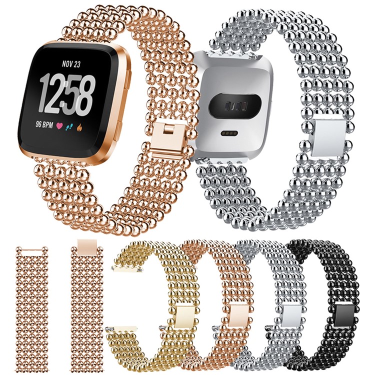 22cm Five Beads Buckle Closure Stainless Steel Watch Band for Fitbit Versa - Black-6