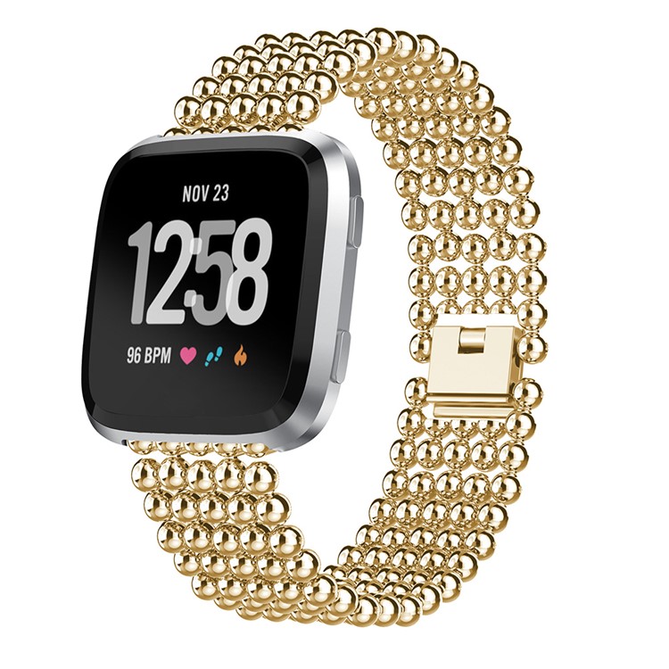 For Fitbit Versa Five Beads Buckle Closure Stainless Steel Watchband Strap 22cm - Gold-2