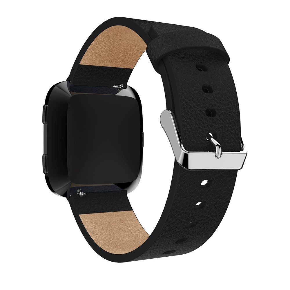 Remplacement De Bande De Montre En Cuir Véritable De Litchi Texture, Longueur: 115 + 85mm Pour Fitbit Versa - Noir-4