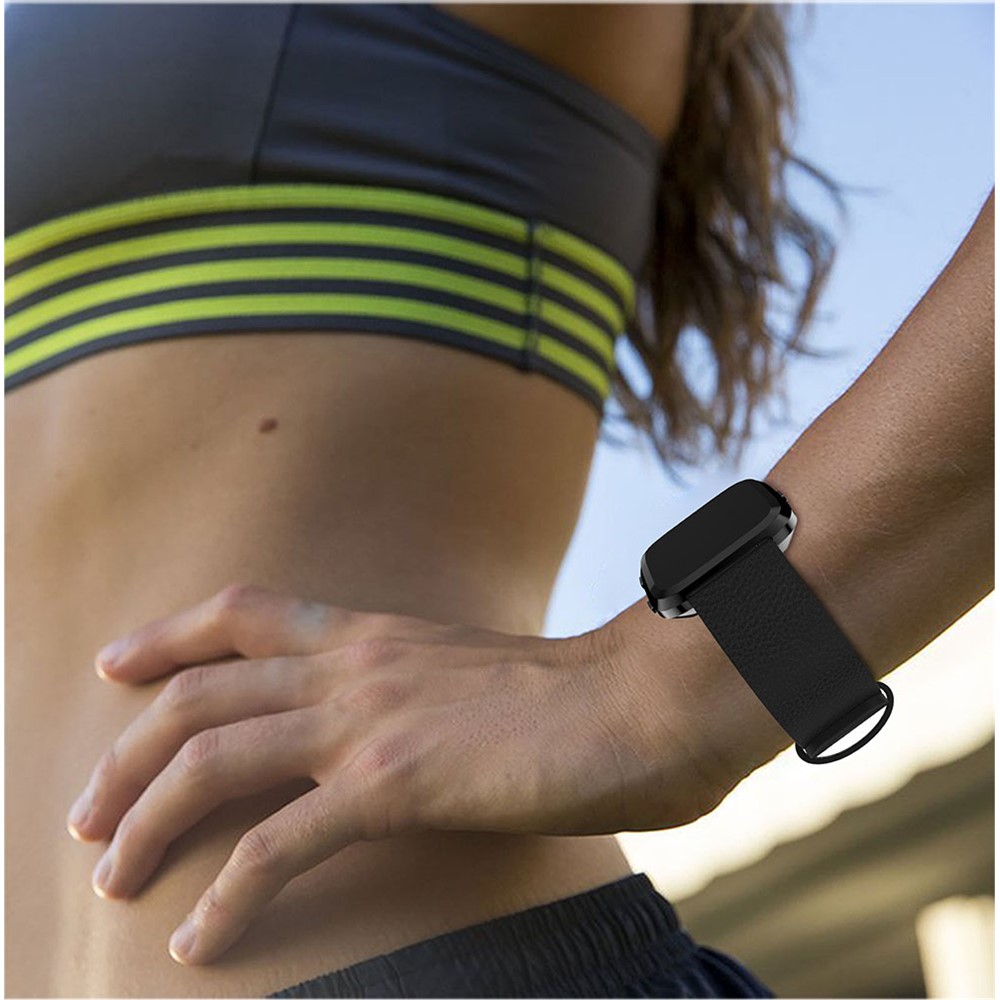 Remplacement De Bande De Montre En Cuir Véritable De Litchi Texture, Longueur: 115 + 85mm Pour Fitbit Versa - Noir-5