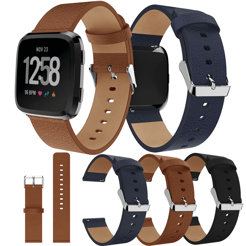 Remplacement De Bande De Montre En Cuir Véritable De Litchi Texture, Longueur: 115 + 85mm Pour Fitbit Versa - Noir-6