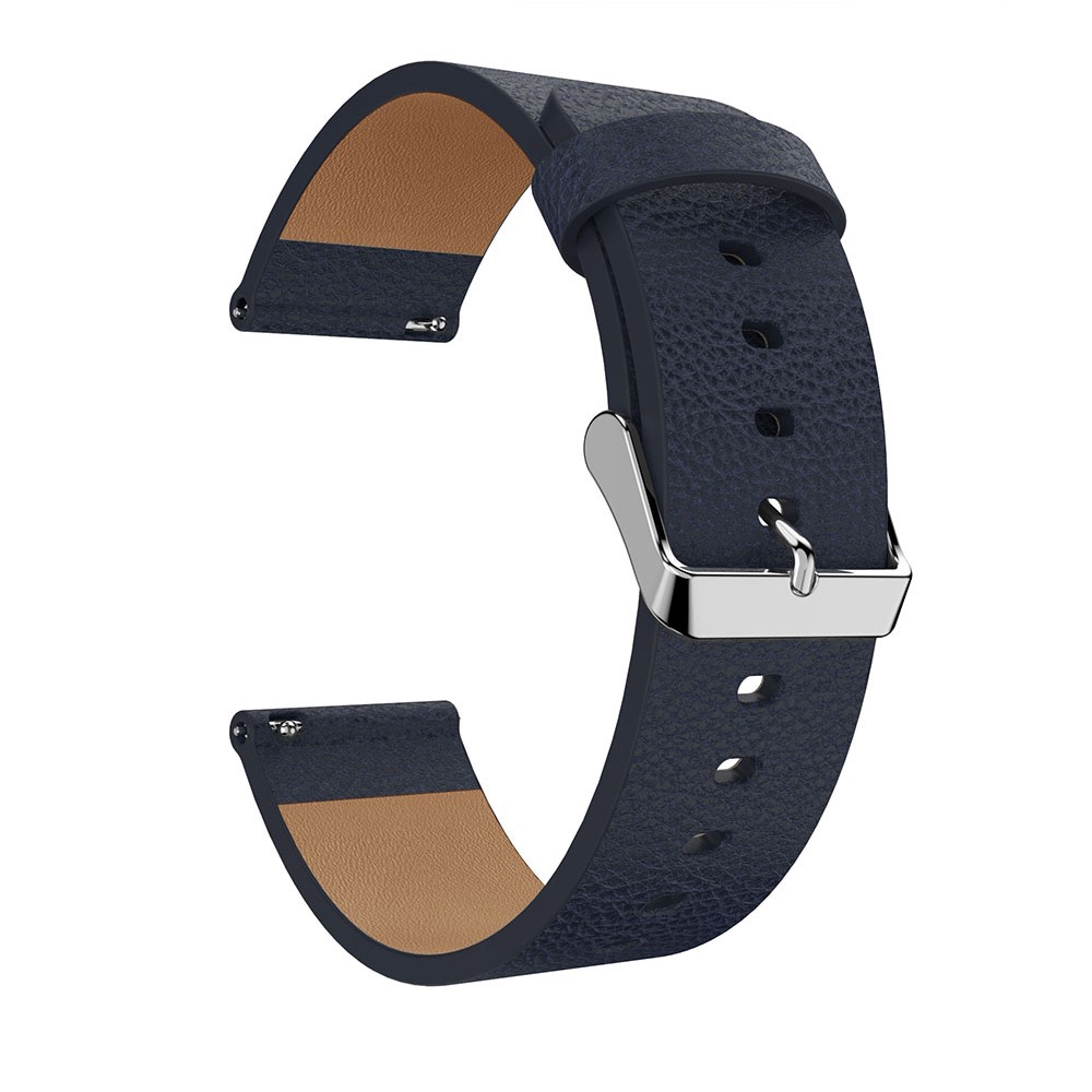 Litchi Texture Genuine Leather Adjustable Watch Band Strap, Length: 115 + 85mm for Fitbit Versa - Dark Blue-1