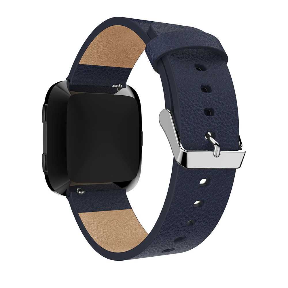Litchi Texture Genuine Leather Adjustable Watch Band Strap, Length: 115 + 85mm for Fitbit Versa - Dark Blue-4