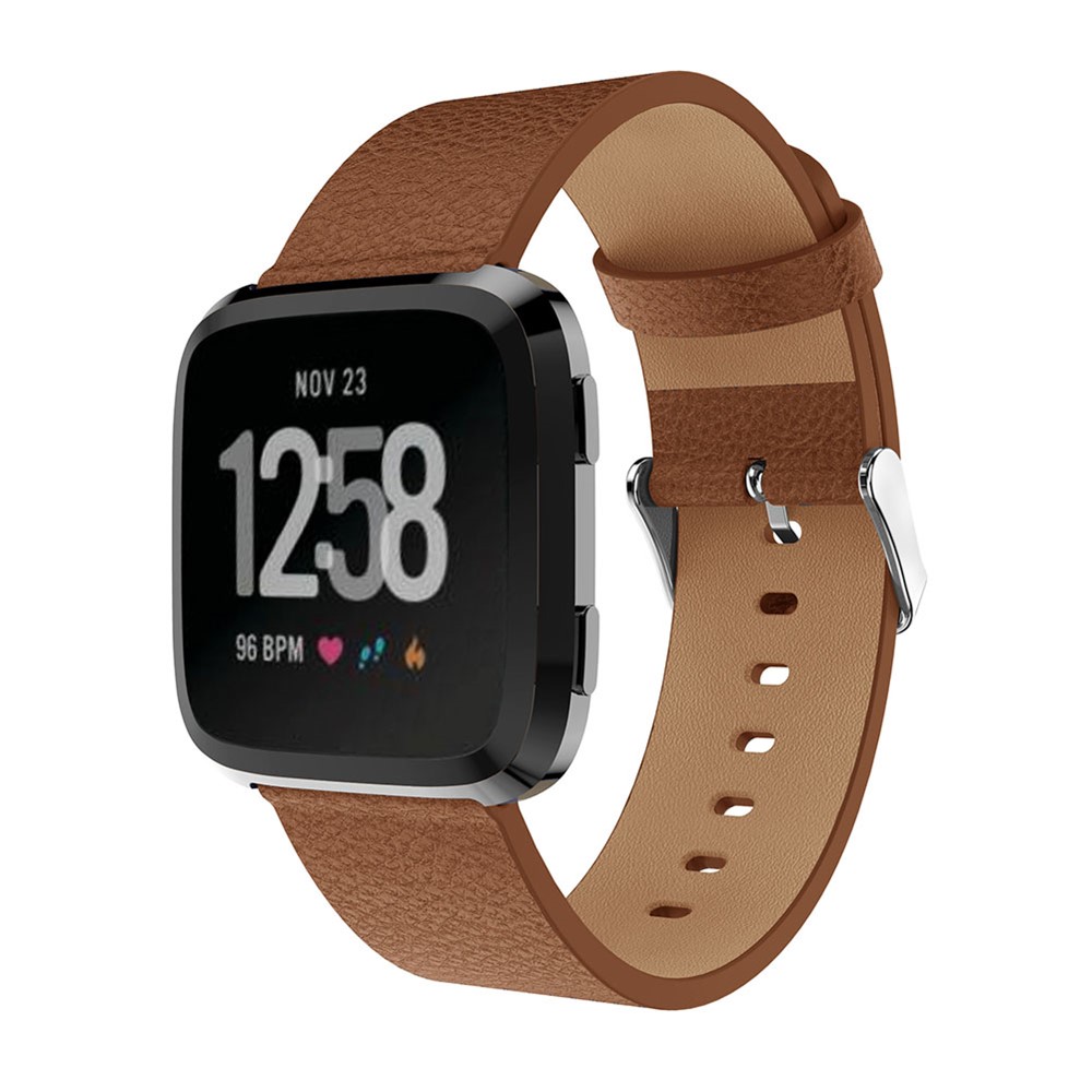 Litchi Texture Genuine Leather Adjustable Watch Wrist Band, Length: 115 + 85mm for Fitbit Versa - Brown-2