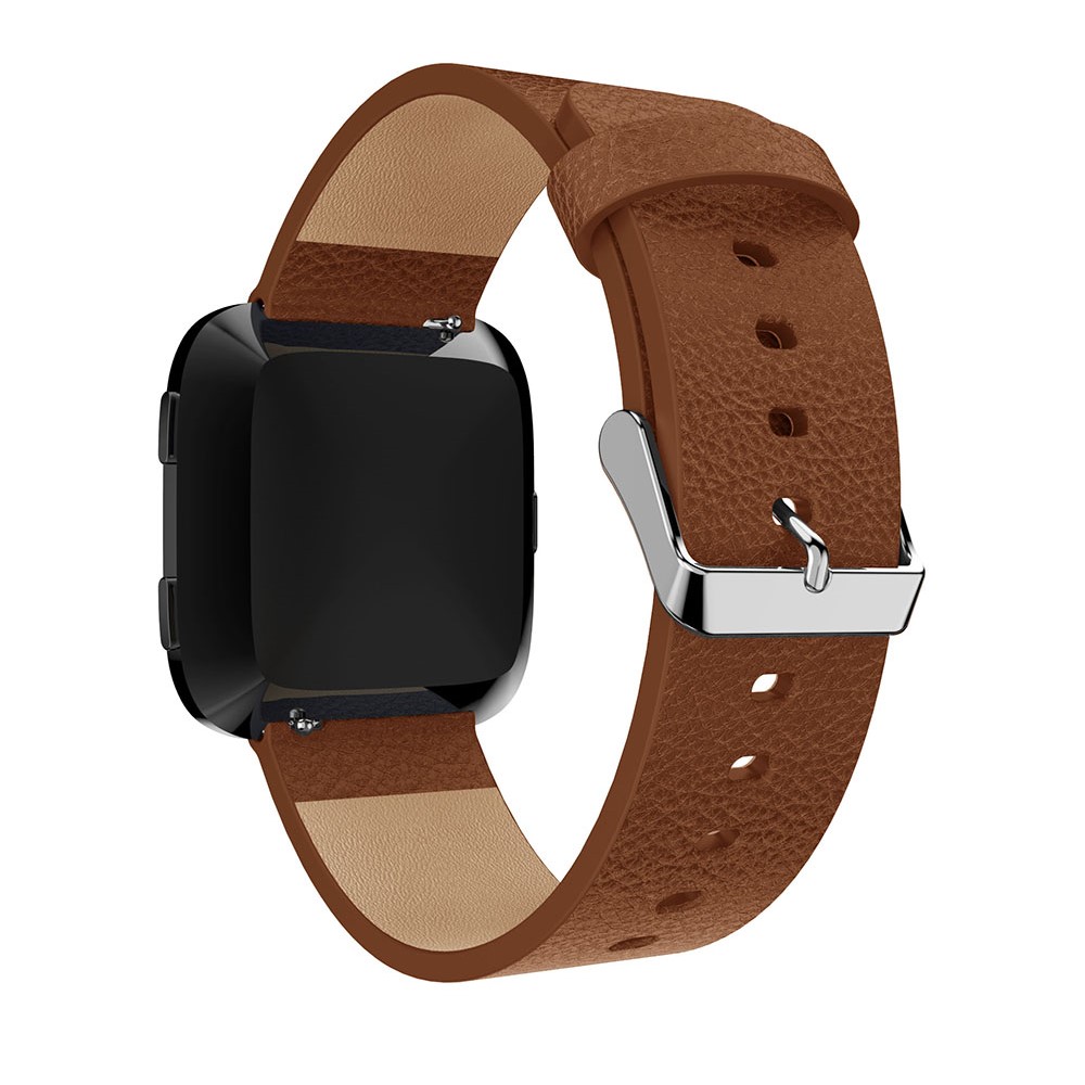 Litchi Texture Genuine Leather Adjustable Watch Wrist Band, Length: 115 + 85mm for Fitbit Versa - Brown-4