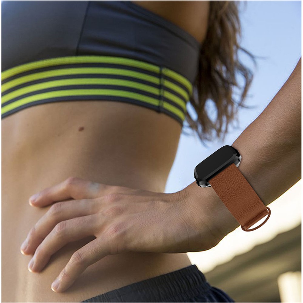 Litchi Texture Genuine Leather Adjustable Watch Wrist Band, Length: 115 + 85mm for Fitbit Versa - Brown-5
