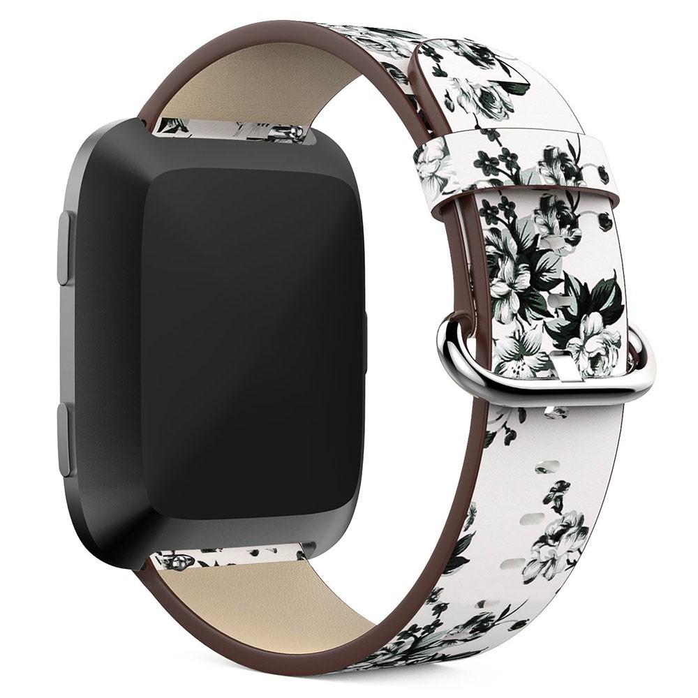 Peony Pattern Genuine Leather Watch Wrist Band, Length: 122 + 83mm for Fitbit Versa - White Background White Peony-1