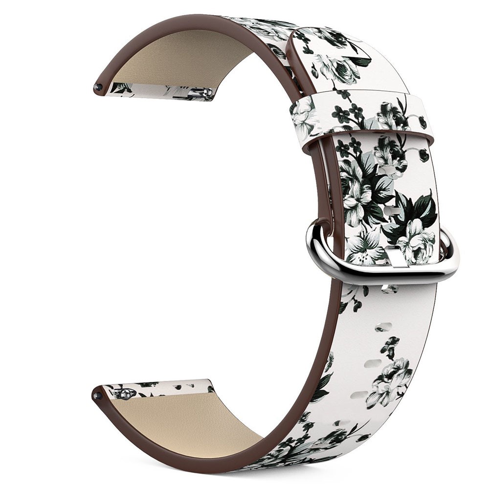 Peony Pattern Genuine Leather Watch Wrist Band, Length: 122 + 83mm for Fitbit Versa - White Background White Peony-3