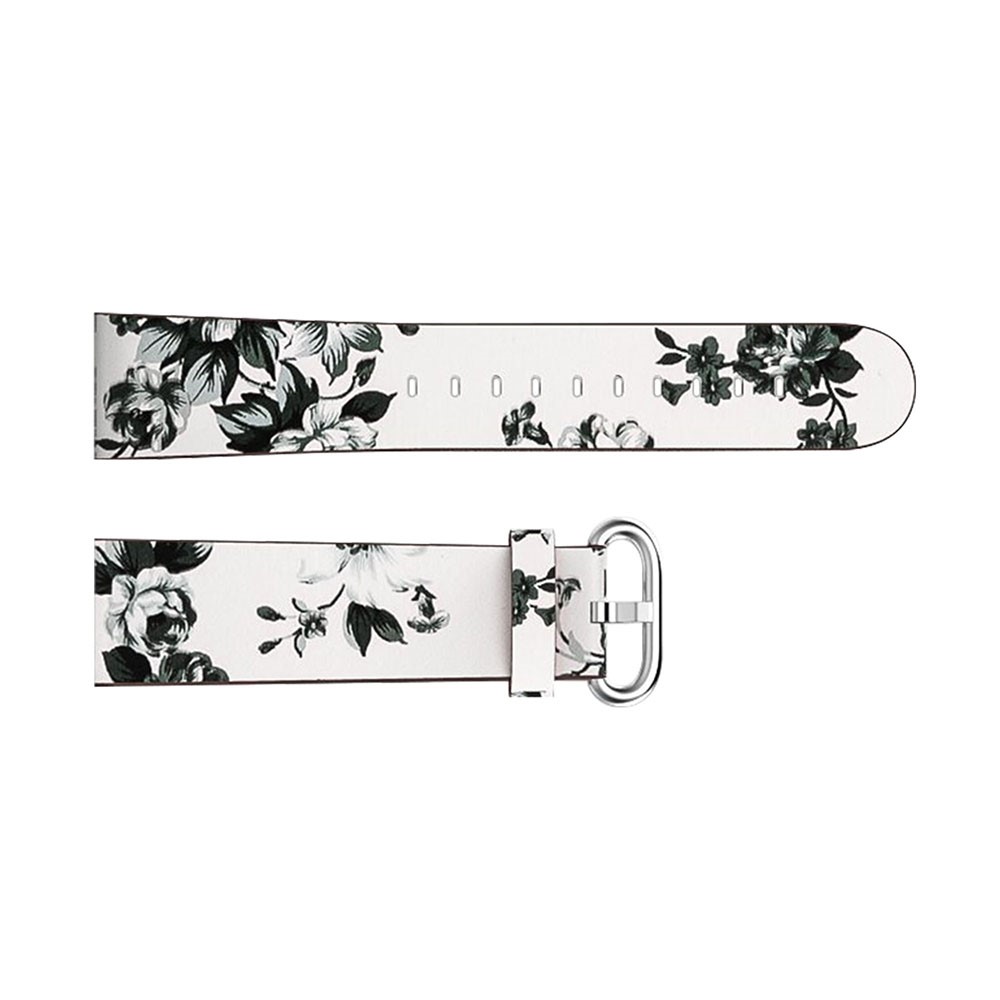 Peony Pattern Genuine Leather Watch Wrist Band, Length: 122 + 83mm for Fitbit Versa - White Background White Peony-4