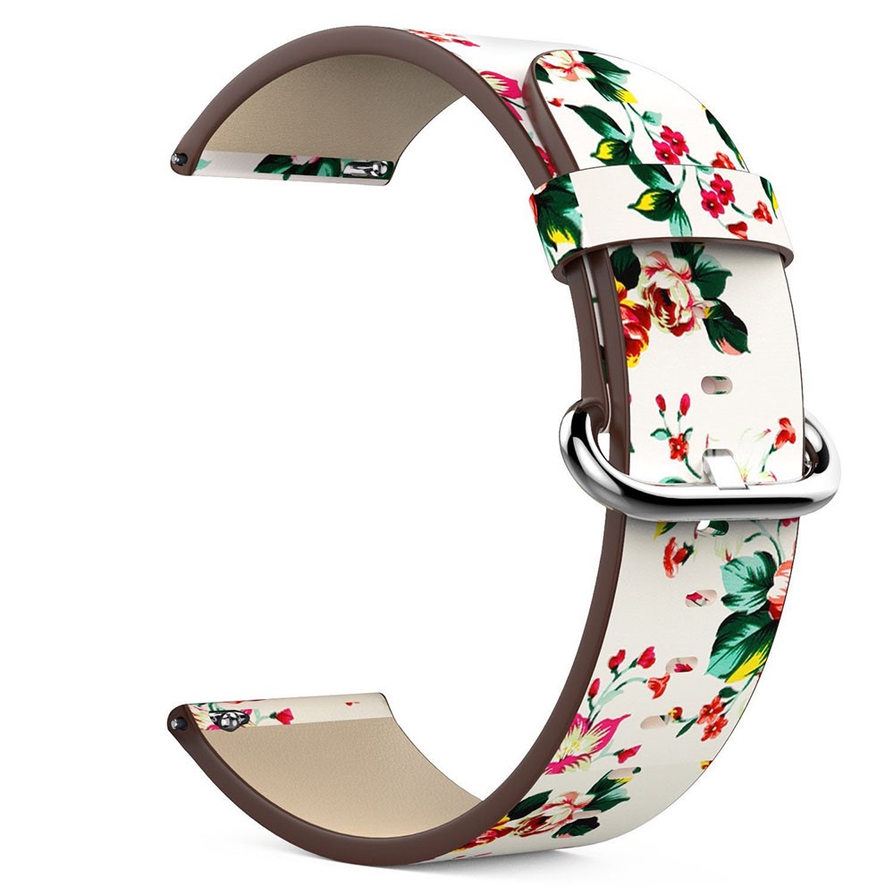 Peony Pattern Genuine Leather Adjustable Watch Strap, Length: 122 + 83mm for Fitbit Versa - White Background Red Peony-3
