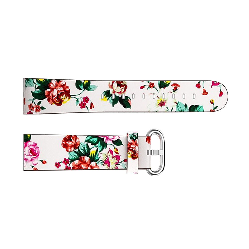 Peony Pattern Genuine Leather Adjustable Watch Strap, Length: 122 + 83mm for Fitbit Versa - White Background Red Peony-4