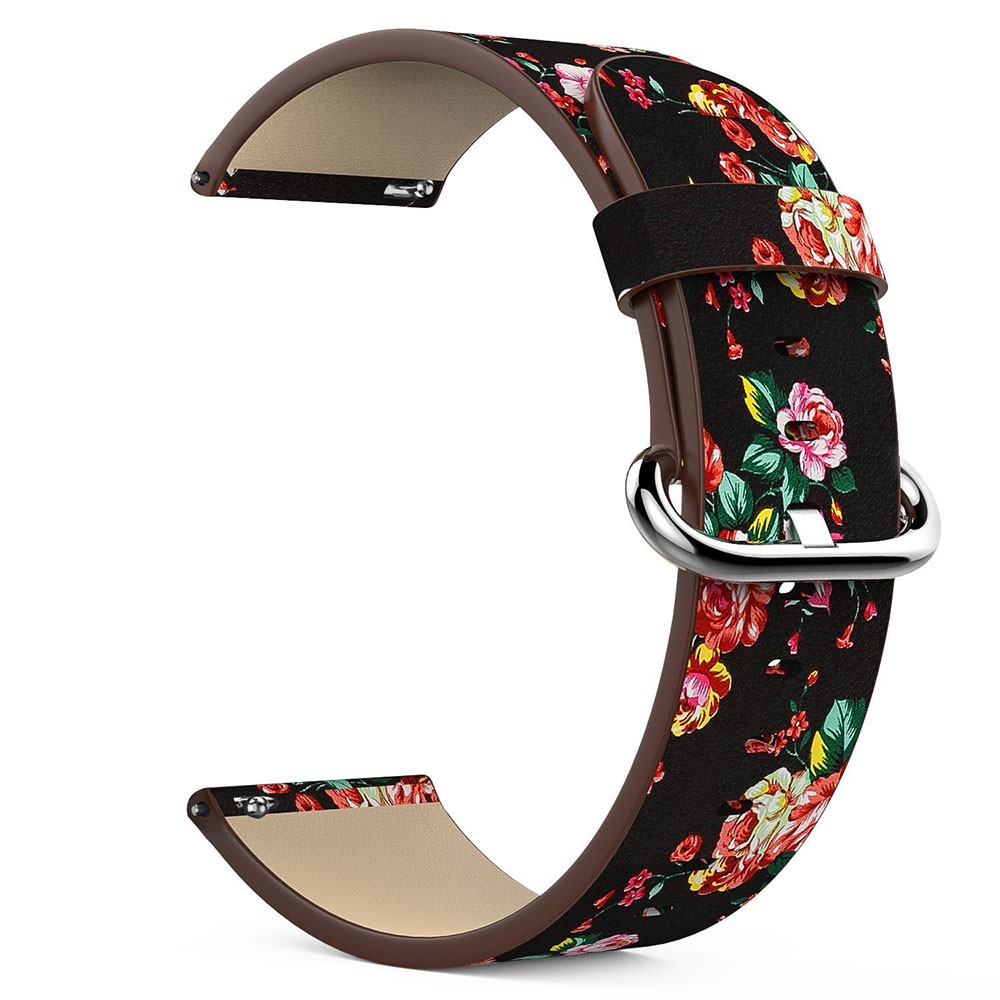 Peony Pattern Genuine Leather Adjustable Watch Wrist Band Replacement, Length: 122 + 83mm for Fitbit Versa - Black Background Red Peony-3