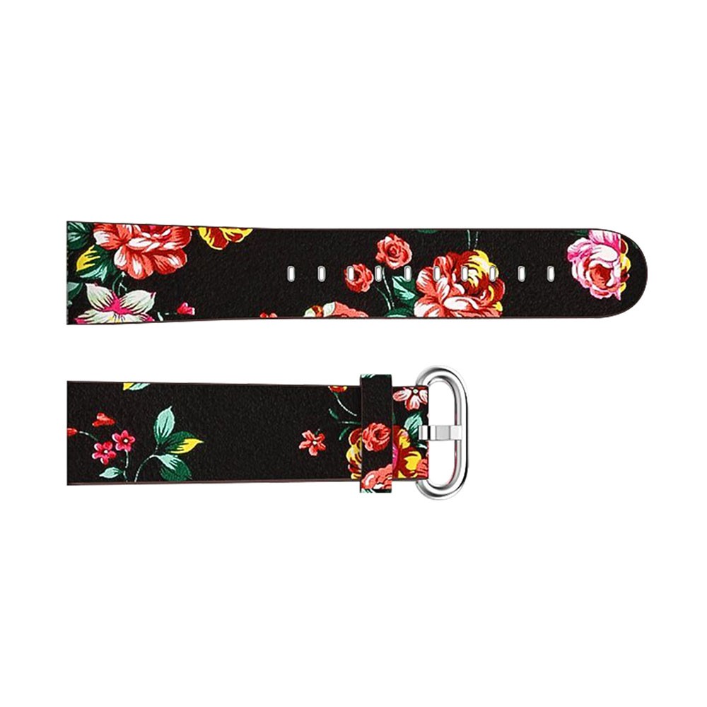 Peony Pattern Genuine Leather Adjustable Watch Wrist Band Replacement, Length: 122 + 83mm for Fitbit Versa - Black Background Red Peony-4