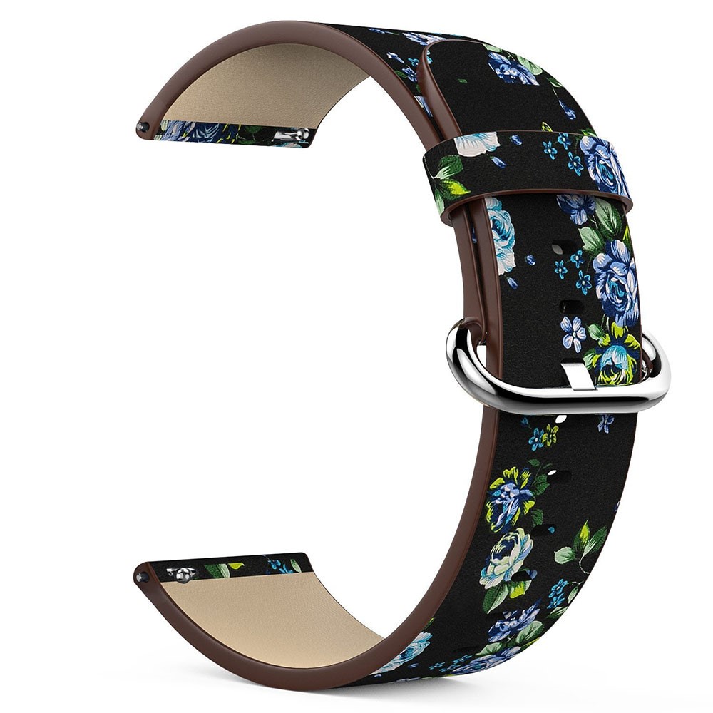 Pieza De Recambio De Correa De Reloj De Cuero Genuino Ajustable De Patrón De Peonía, Longitud: 122 + 83 Mm Para Verso Fitbit - Fondo Negro Peonía Azul-3
