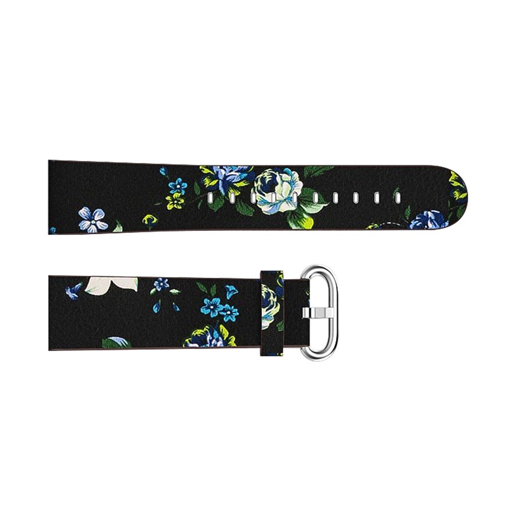 Pieza De Recambio De Correa De Reloj De Cuero Genuino Ajustable De Patrón De Peonía, Longitud: 122 + 83 Mm Para Verso Fitbit - Fondo Negro Peonía Azul-4