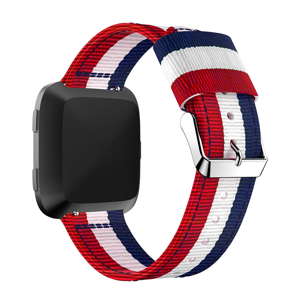 Adjustable Woven Nylon Watch Strap Replacement for Fitbit Versa - Blue / White / Red-2