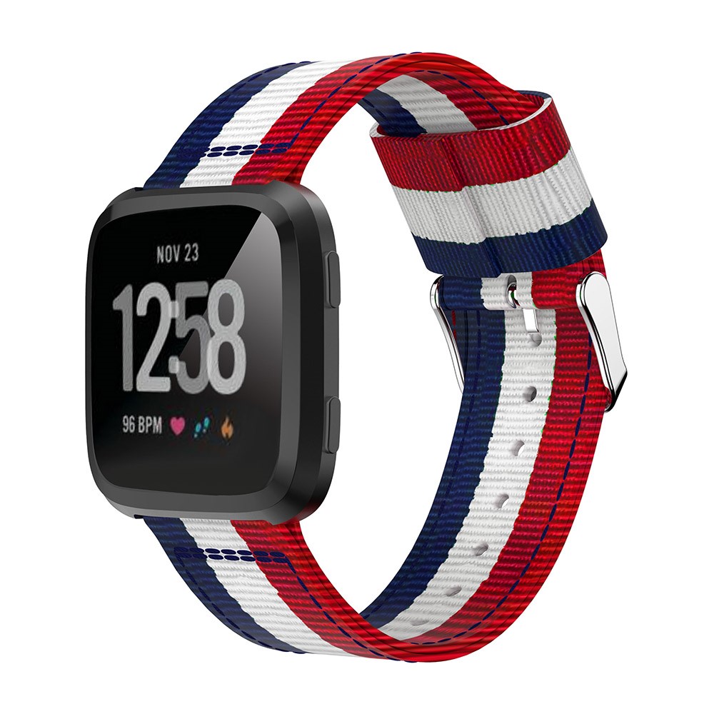 Adjustable Woven Nylon Watch Strap Replacement for Fitbit Versa - Blue / White / Red-3