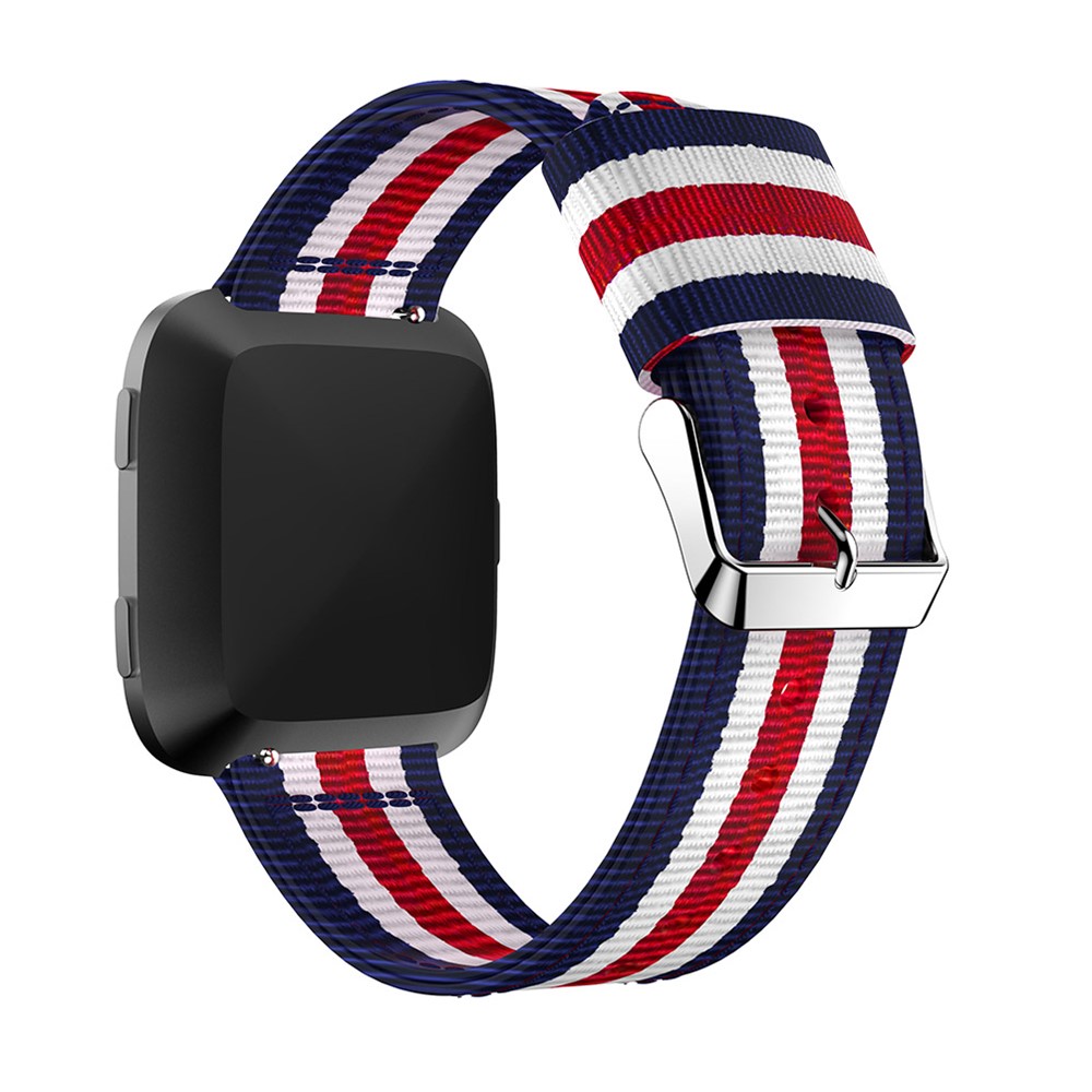 Adjustable Woven Nylon Watch Band Replacement for Fitbit Versa - Red / White / Blue-2