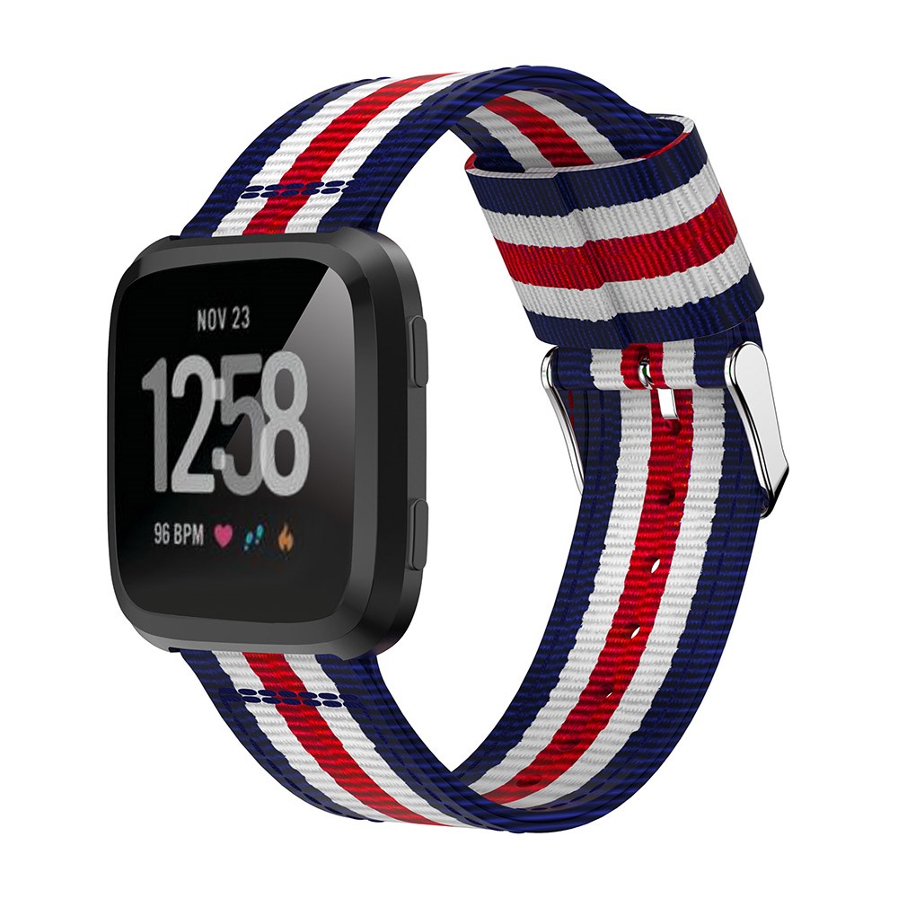 Adjustable Woven Nylon Watch Band Replacement for Fitbit Versa - Red / White / Blue-3