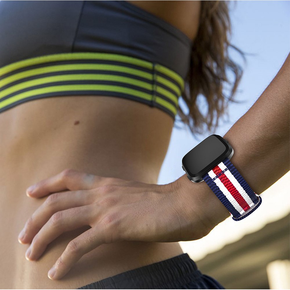 Adjustable Woven Nylon Watch Band Replacement for Fitbit Versa - Red / White / Blue-5
