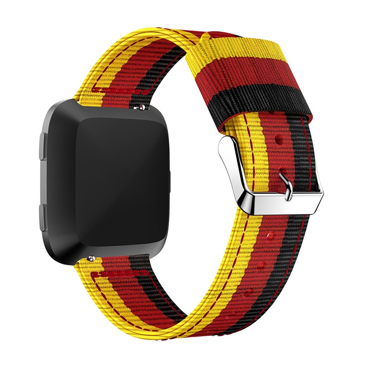 For Fitbit Versa Adjustable Woven Nylon Replacement Watch Strap - Black / Red / Yellow-2