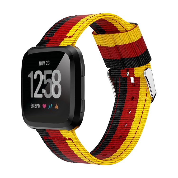 For Fitbit Versa Adjustable Woven Nylon Replacement Watch Strap - Black / Red / Yellow-3