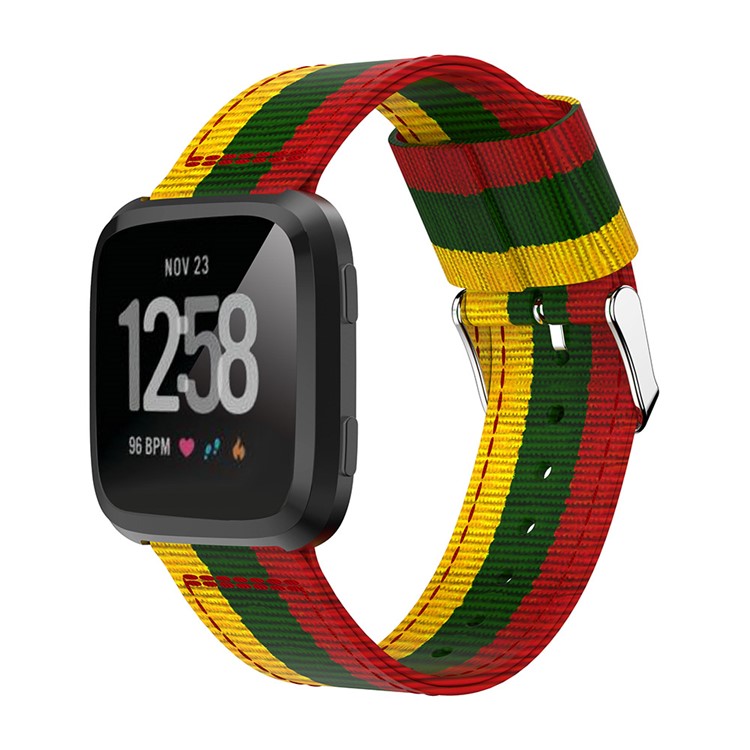 Adjustable Quick Release Nylon Watch Band for Fitbit Versa - Yellow / Green / Red-3