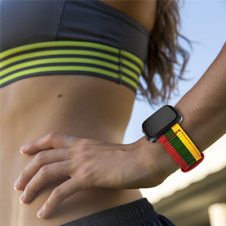 Adjustable Quick Release Nylon Watch Band for Fitbit Versa - Yellow / Green / Red-5