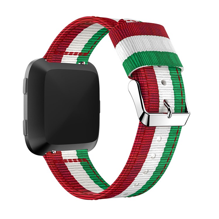 Sangle De Montre Réglable En Nylon Tissé Pour Fitbit Versa - Vert / Blanc / Rouge-2