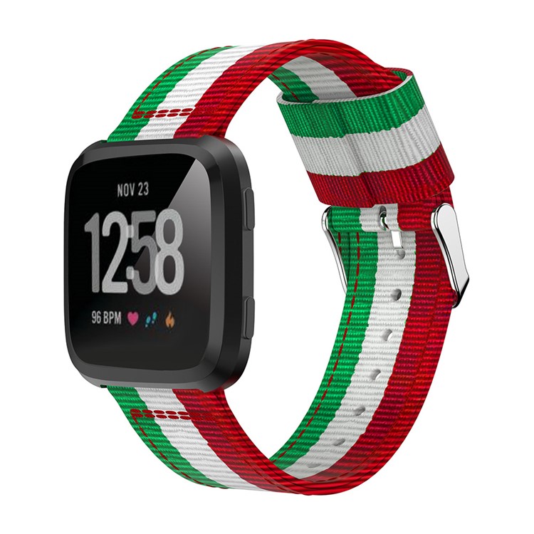 Sangle De Montre Réglable En Nylon Tissé Pour Fitbit Versa - Vert / Blanc / Rouge-3
